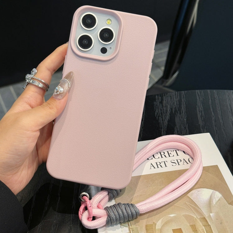 For iPhone 15 Pro Max Leather Texture TPU Full Coverage Phone Case with Lanyard