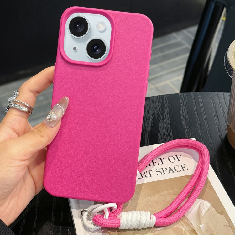For iPhone 15 Leather Texture TPU Full Coverage Phone Case with Lanyard