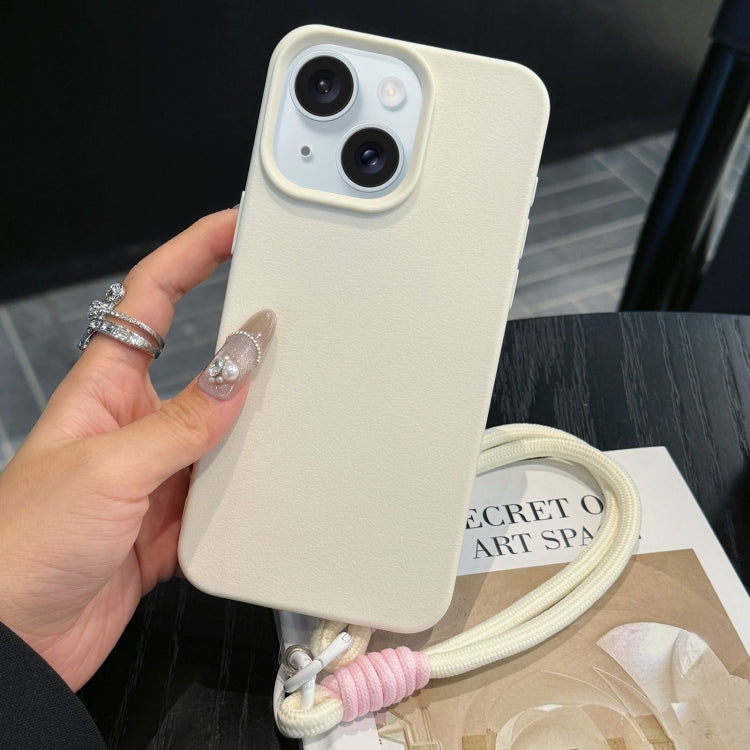 For iPhone 15 Leather Texture TPU Full Coverage Phone Case with Lanyard