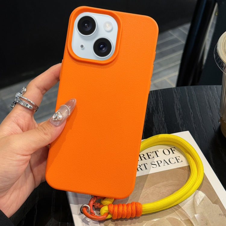 For iPhone 15 Leather Texture TPU Full Coverage Phone Case with Lanyard