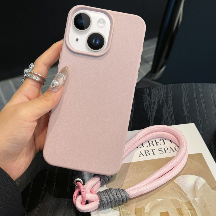 For iPhone 14 Leather Texture TPU Full Coverage Phone Case with Lanyard