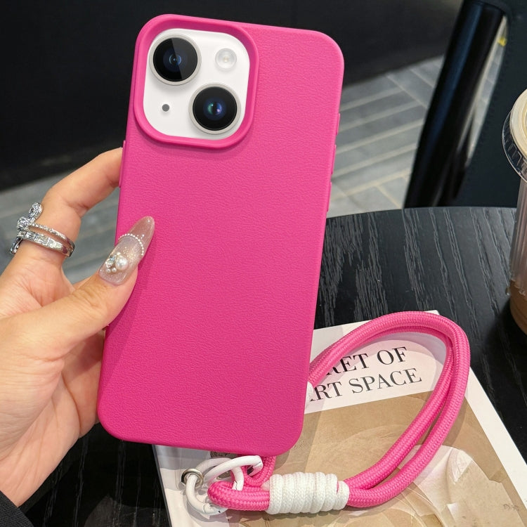 For iPhone 14 Leather Texture TPU Full Coverage Phone Case with Lanyard