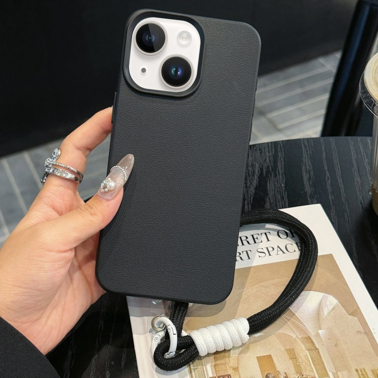 For iPhone 14 Leather Texture TPU Full Coverage Phone Case with Lanyard