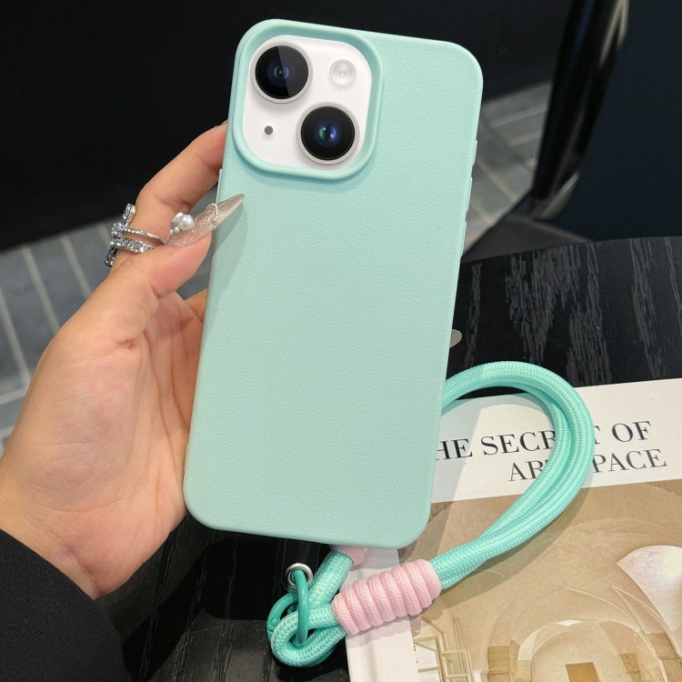 For iPhone 13 Leather Texture TPU Full Coverage Phone Case with Lanyard