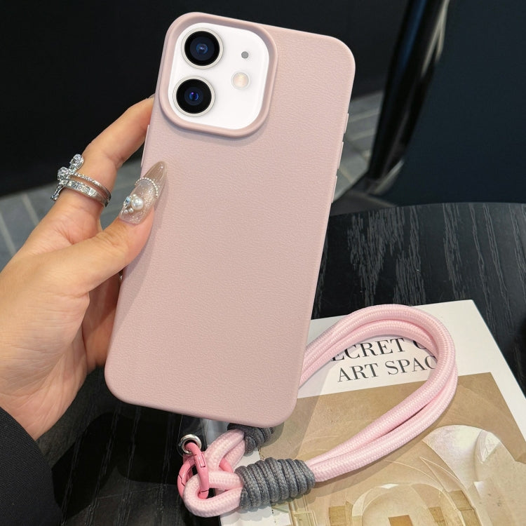 For iPhone 12 Leather Texture TPU Full Coverage Phone Case with Lanyard