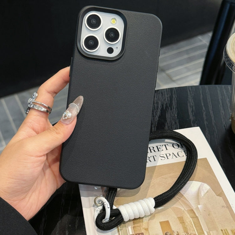 For iPhone 12 Pro Max Leather Texture TPU Full Coverage Phone Case with Lanyard