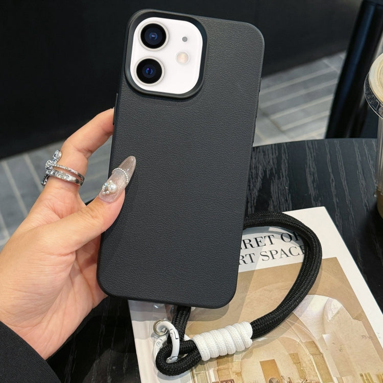 For iPhone 11 Leather Texture TPU Full Coverage Phone Case with Lanyard