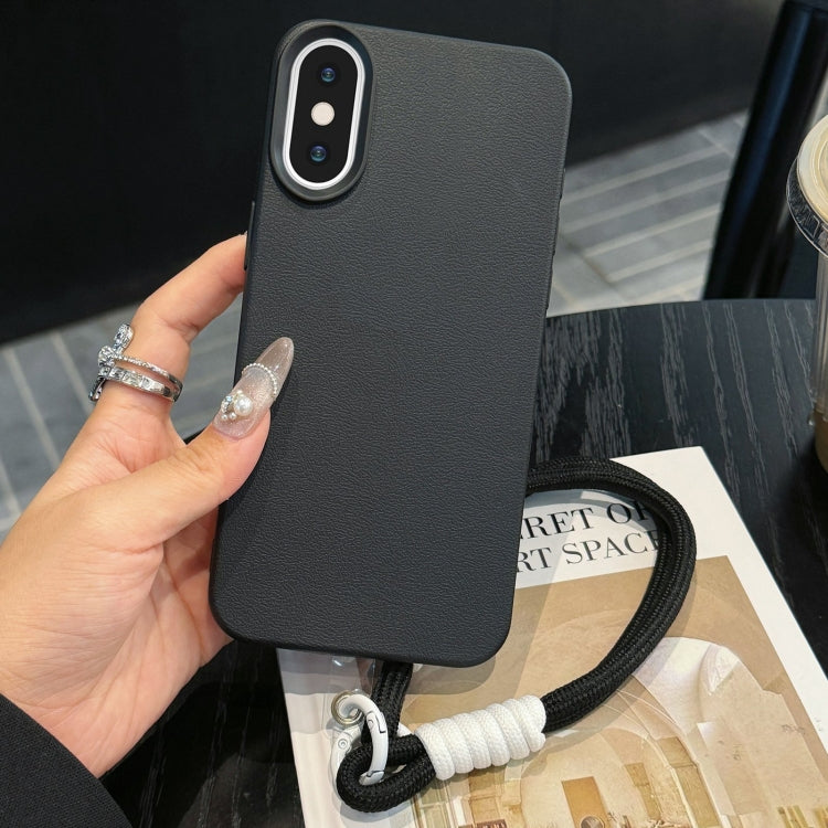 For iPhone X / XS Leather Texture TPU Full Coverage Phone Case with Lanyard