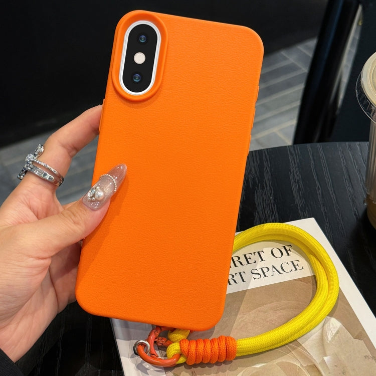 For iPhone X / XS Leather Texture TPU Full Coverage Phone Case with Lanyard