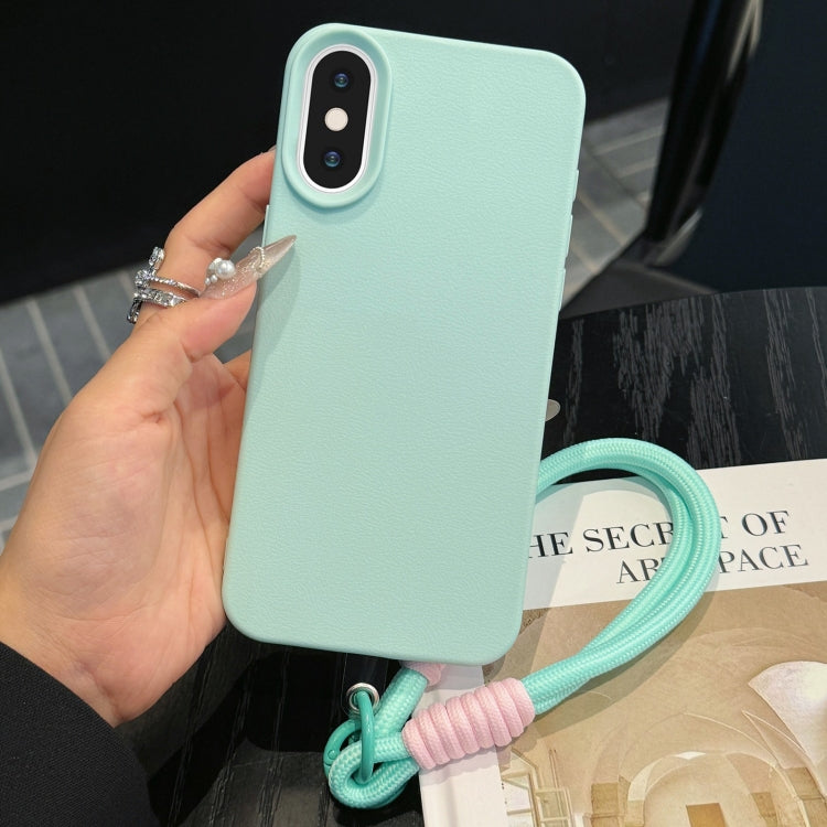 For iPhone X / XS Leather Texture TPU Full Coverage Phone Case with Lanyard