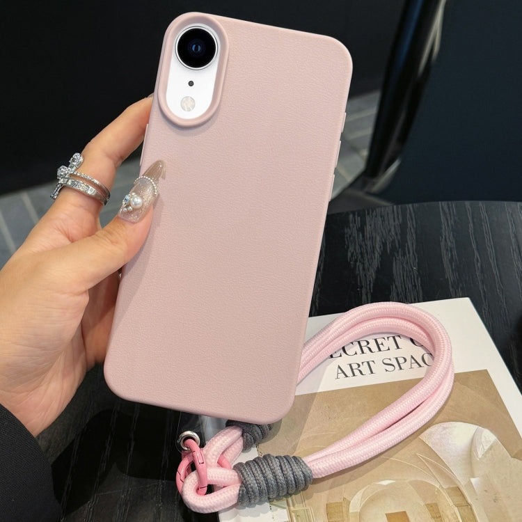 For iPhone XR Leather Texture TPU Full Coverage Phone Case with Lanyard