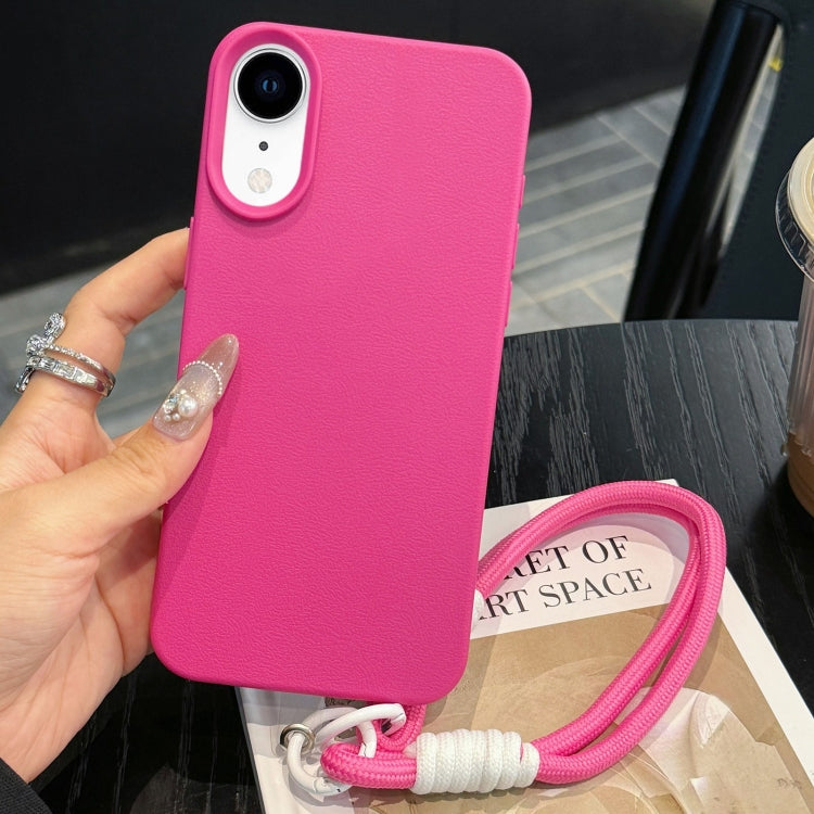 For iPhone XR Leather Texture TPU Full Coverage Phone Case with Lanyard