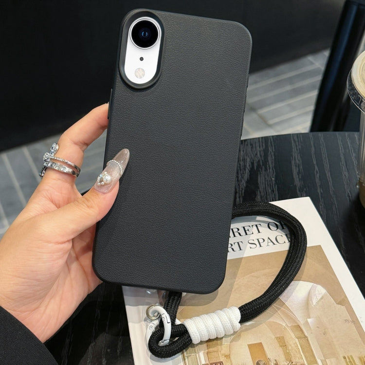For iPhone XR Leather Texture TPU Full Coverage Phone Case with Lanyard