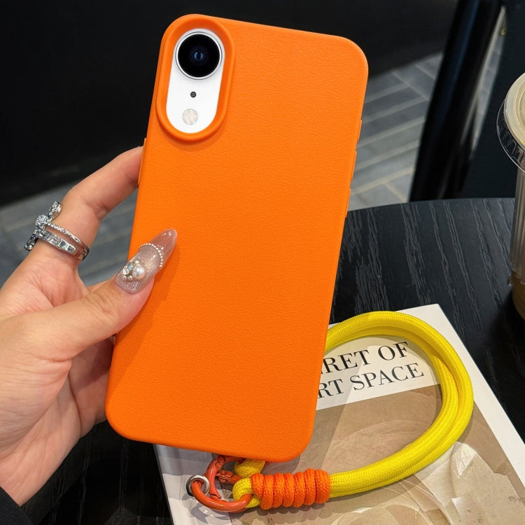 For iPhone XR Leather Texture TPU Full Coverage Phone Case with Lanyard