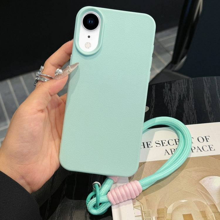 For iPhone XR Leather Texture TPU Full Coverage Phone Case with Lanyard