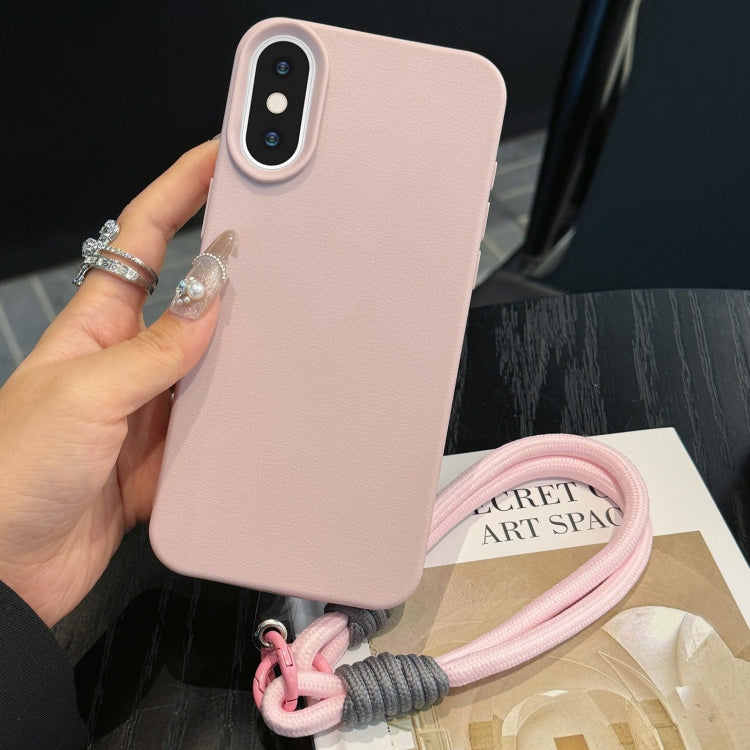 For iPhone XS Max Leather Texture TPU Full Coverage Phone Case with Lanyard