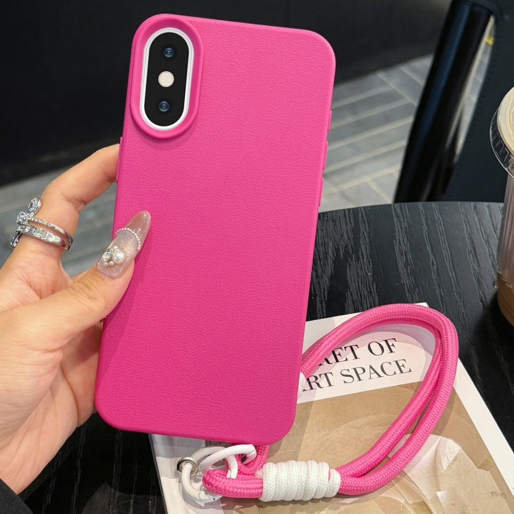 For iPhone XS Max Leather Texture TPU Full Coverage Phone Case with Lanyard