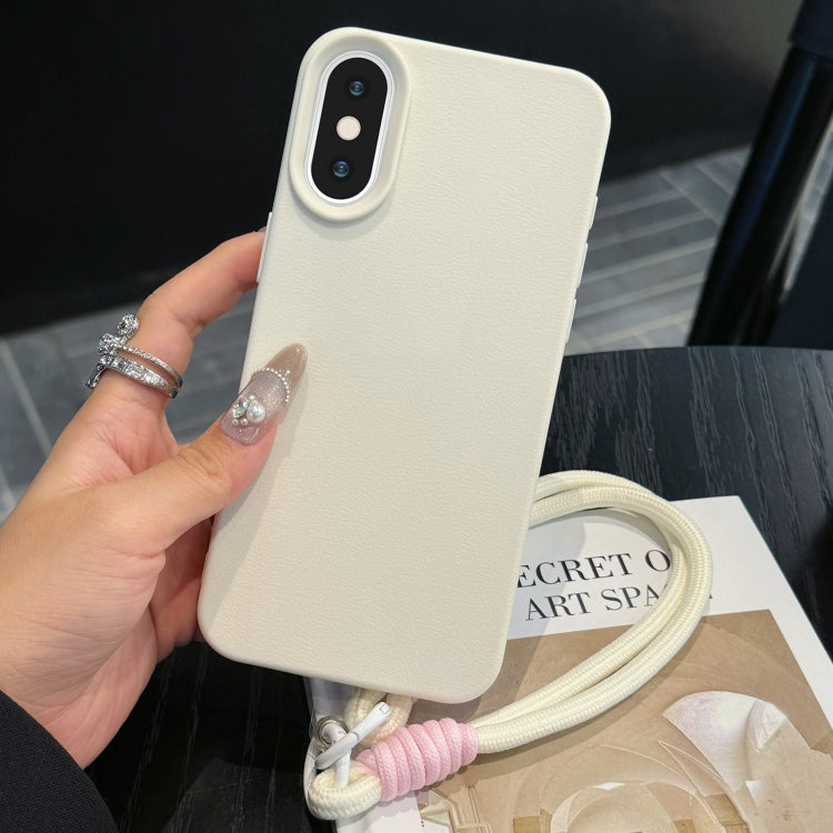 For iPhone XS Max Leather Texture TPU Full Coverage Phone Case with Lanyard