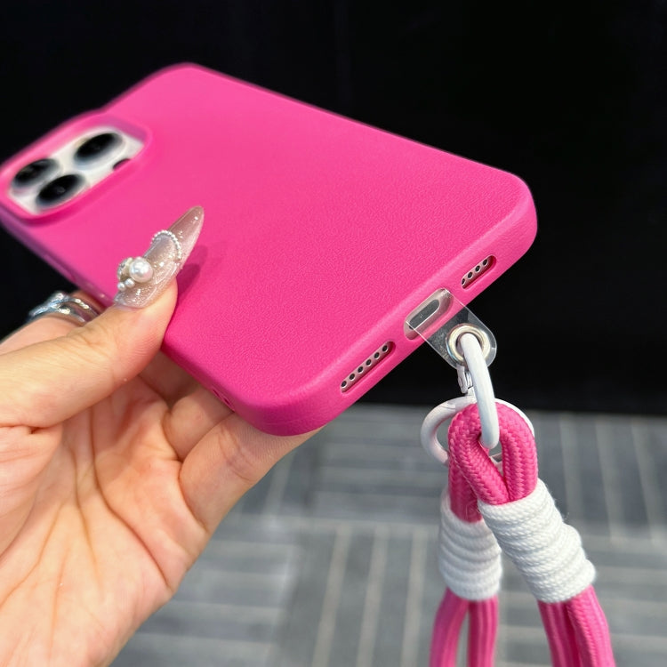 For iPhone 16 Pro Leather Texture TPU Full Coverage Phone Case with Lanyard