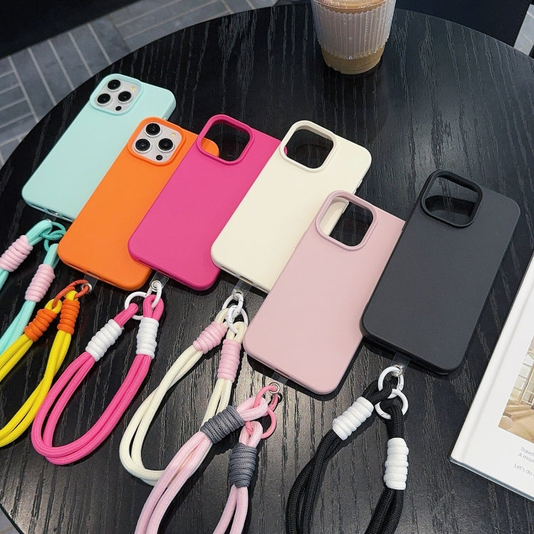 For iPhone 13 Pro Max Leather Texture TPU Full Coverage Phone Case with Lanyard