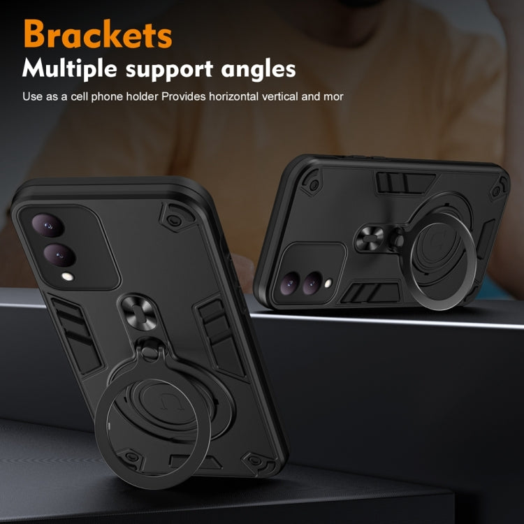 For vivo Y17s Metal Ring 360 Degree Rotating Holder PC Hybrid TPU Phone Case