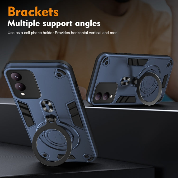 For vivo Y17s Metal Ring 360 Degree Rotating Holder PC Hybrid TPU Phone Case