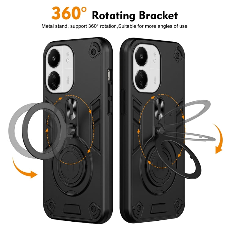 For Redmi 13C 4G / 5G Metal Ring 360 Degree Rotating Holder PC Hybrid TPU Phone Case