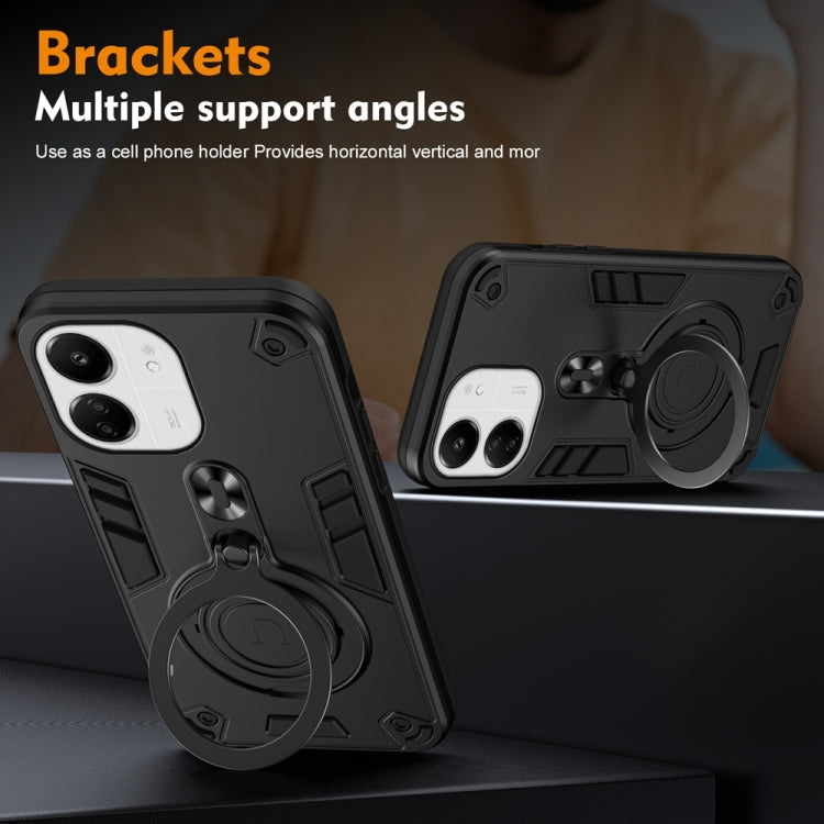 For Redmi 13C 4G / 5G Metal Ring 360 Degree Rotating Holder PC Hybrid TPU Phone Case
