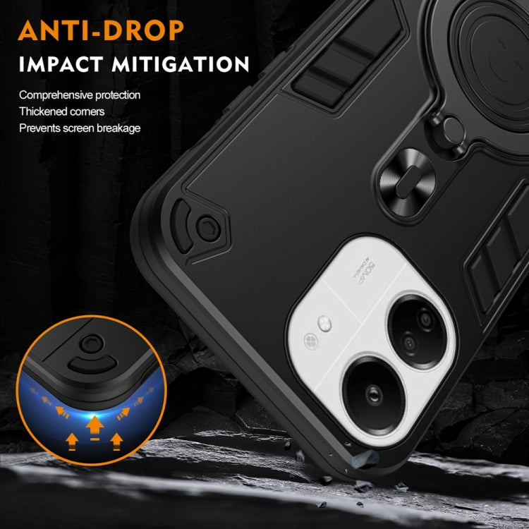 For Redmi 13C 4G / 5G Metal Ring 360 Degree Rotating Holder PC Hybrid TPU Phone Case
