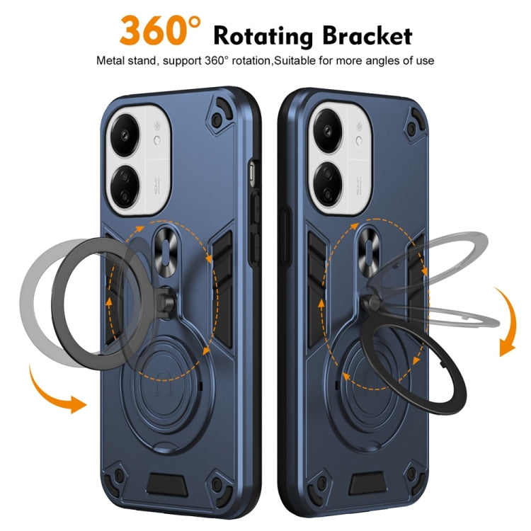 For Redmi 13C 4G / 5G Metal Ring 360 Degree Rotating Holder PC Hybrid TPU Phone Case