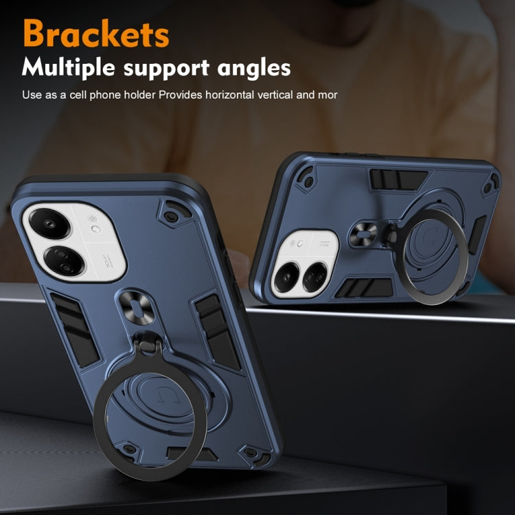 For Redmi 13C 4G / 5G Metal Ring 360 Degree Rotating Holder PC Hybrid TPU Phone Case