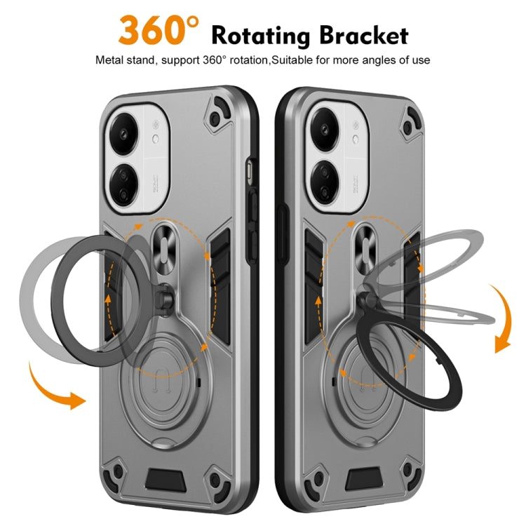 For Redmi 13C 4G / 5G Metal Ring 360 Degree Rotating Holder PC Hybrid TPU Phone Case
