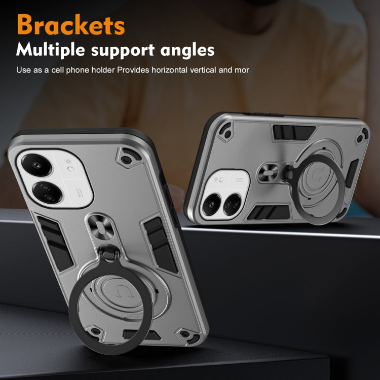 For Redmi 13C 4G / 5G Metal Ring 360 Degree Rotating Holder PC Hybrid TPU Phone Case