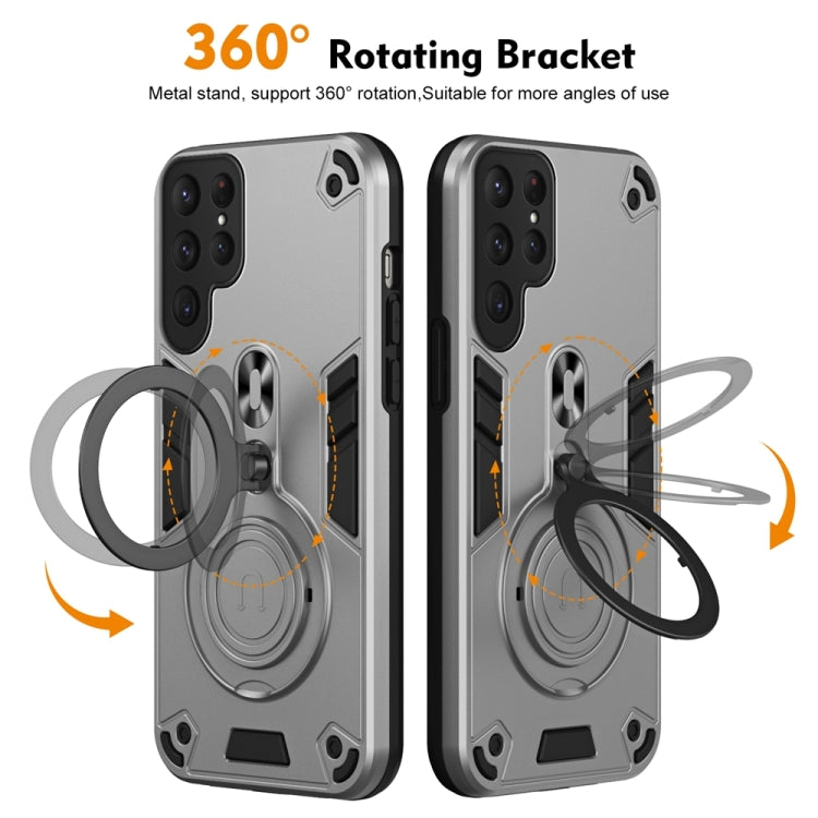 For Samsung Galaxy S24 Ultra 5G Metal Ring 360 Degree Rotating Holder PC Hybrid TPU Phone Case