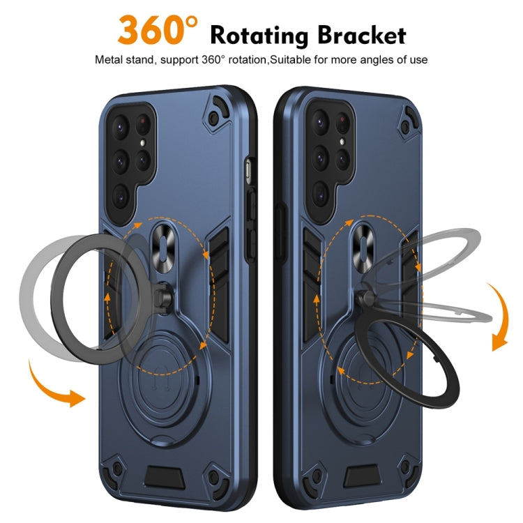 For Samsung Galaxy S25 Ultra 5G Metal Ring 360 Degree Rotating Holder PC Hybrid TPU Phone Case