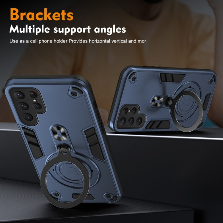 For Samsung Galaxy S25 Ultra 5G Metal Ring 360 Degree Rotating Holder PC Hybrid TPU Phone Case