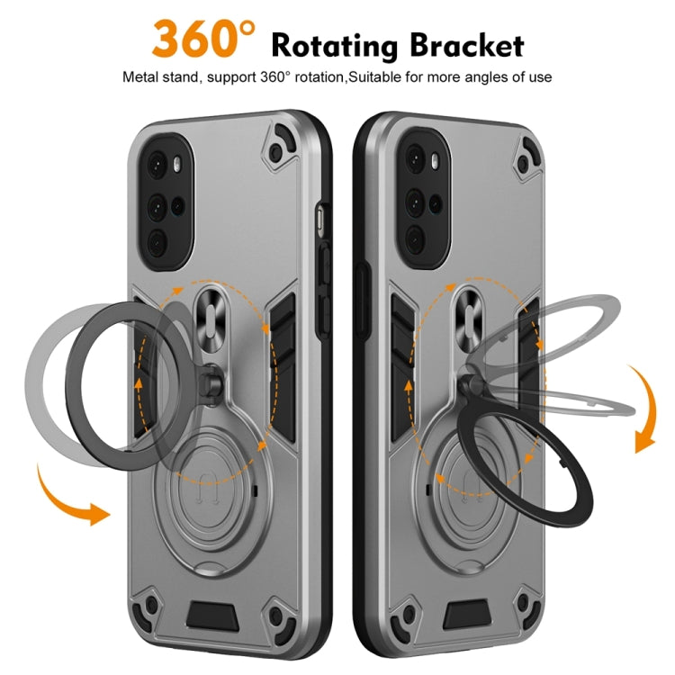 For Motorola Moto G22 Metal Ring 360 Degree Rotating Holder PC Hybrid TPU Phone Case