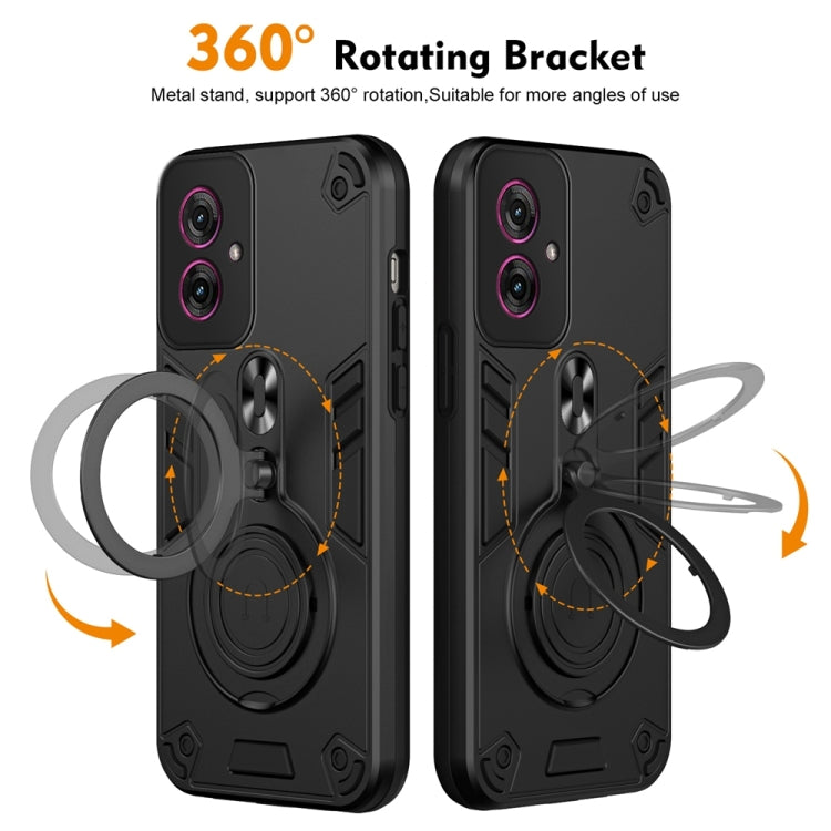 For Motorola Moto G55 Metal Ring 360 Degree Rotating Holder PC Hybrid TPU Phone Case