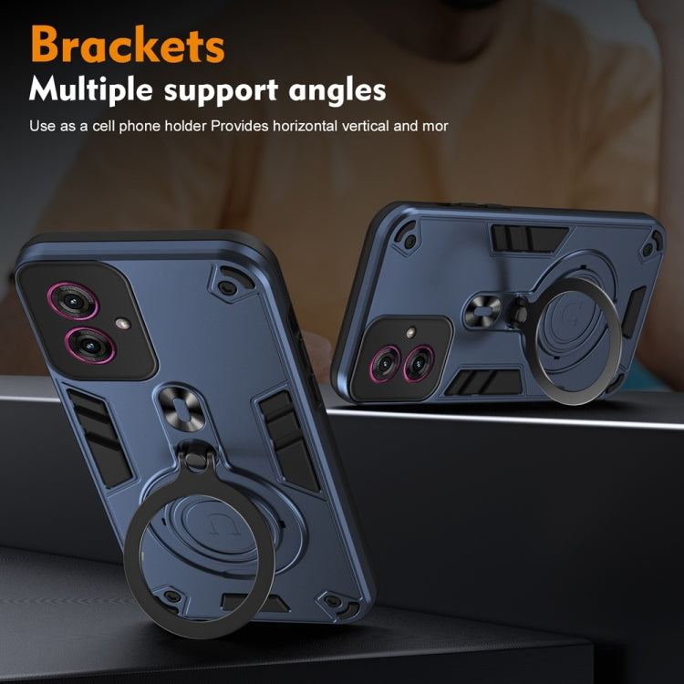 For Motorola Moto G55 Metal Ring 360 Degree Rotating Holder PC Hybrid TPU Phone Case