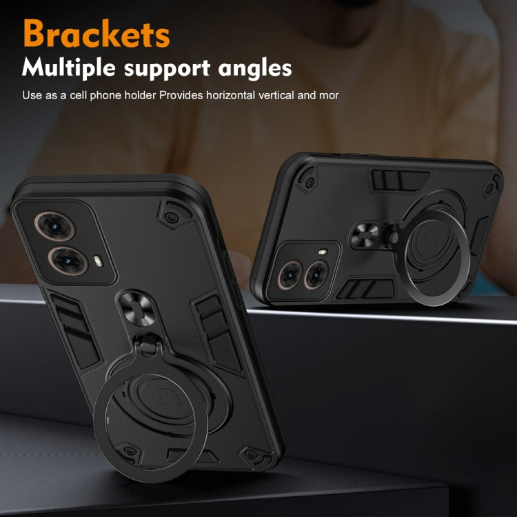 For For Motorola Moto G85 Metal Ring 360 Degree Rotating Holder PC Hybrid TPU Phone Case