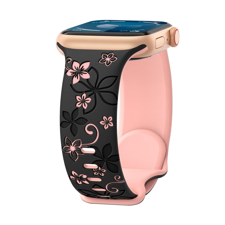 For Apple Watch Series 9 45mm Bauhinia Two-color Embossed Silicone Watch Band