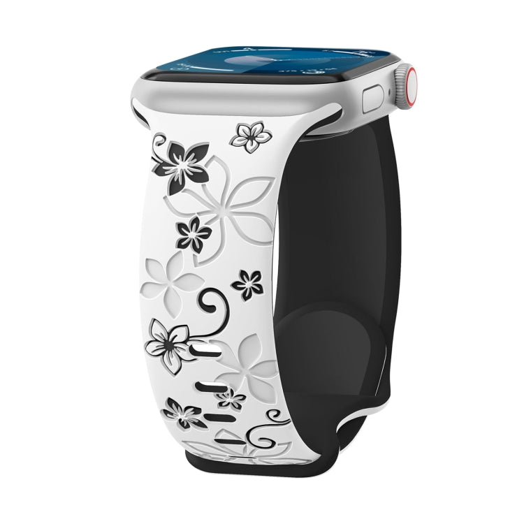 For Apple Watch SE 44mm Bauhinia Two-color Embossed Silicone Watch Band