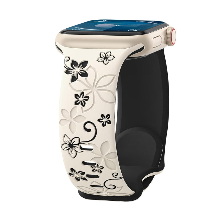 For Apple Watch SE 44mm Bauhinia Two-color Embossed Silicone Watch Band