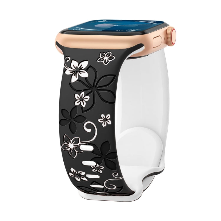 For Apple Watch Series 3 38mm Bauhinia Two-color Embossed Silicone Watch Band