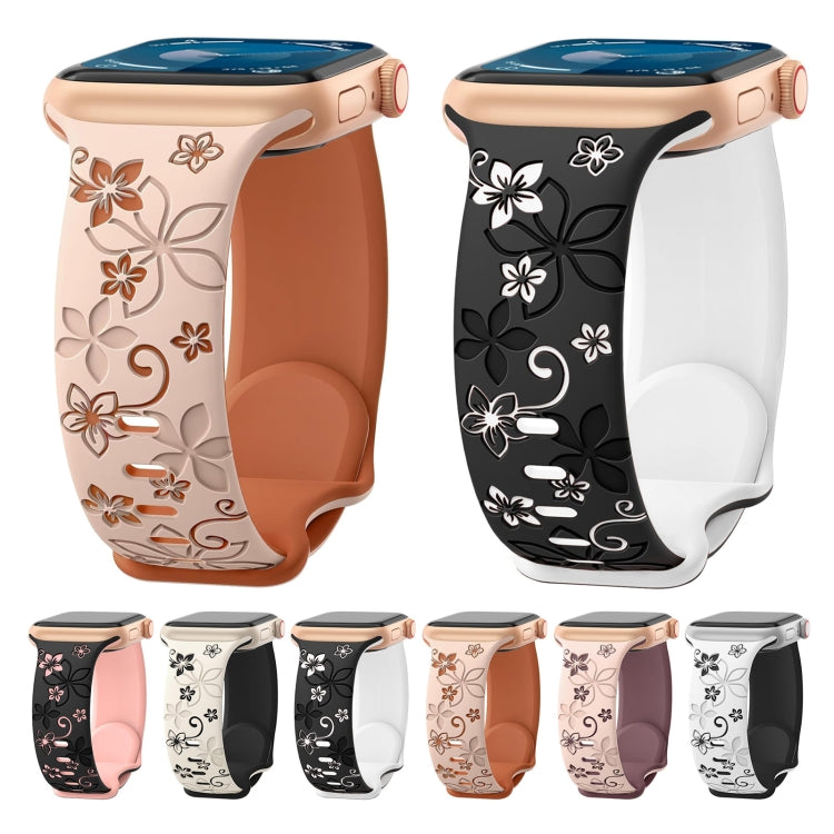 For Apple Watch Series 9 41mm Bauhinia Two-color Embossed Silicone Watch Band