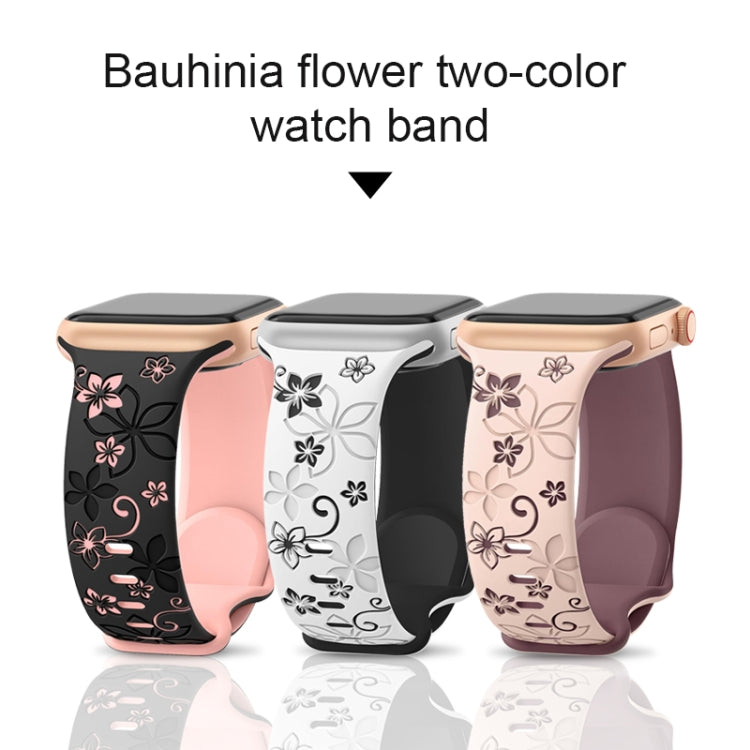 For Apple Watch SE 44mm Bauhinia Two-color Embossed Silicone Watch Band