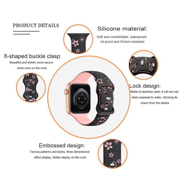For Apple Watch SE 2023 40mm Bauhinia Two-color Embossed Silicone Watch Band