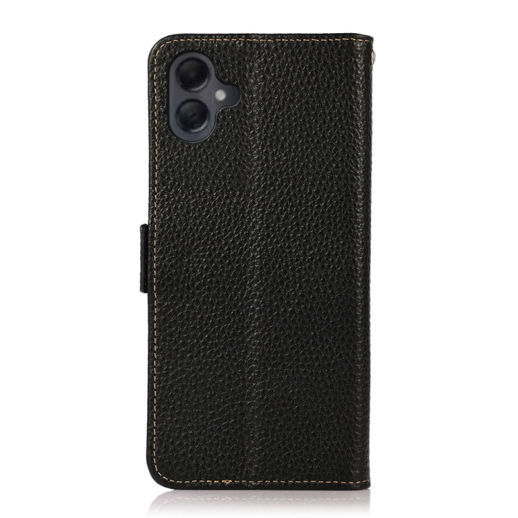 For Samsung Galaxy A06 4G KHAZNEH Side-Magnetic Litchi Genuine Leather RFID Phone Case