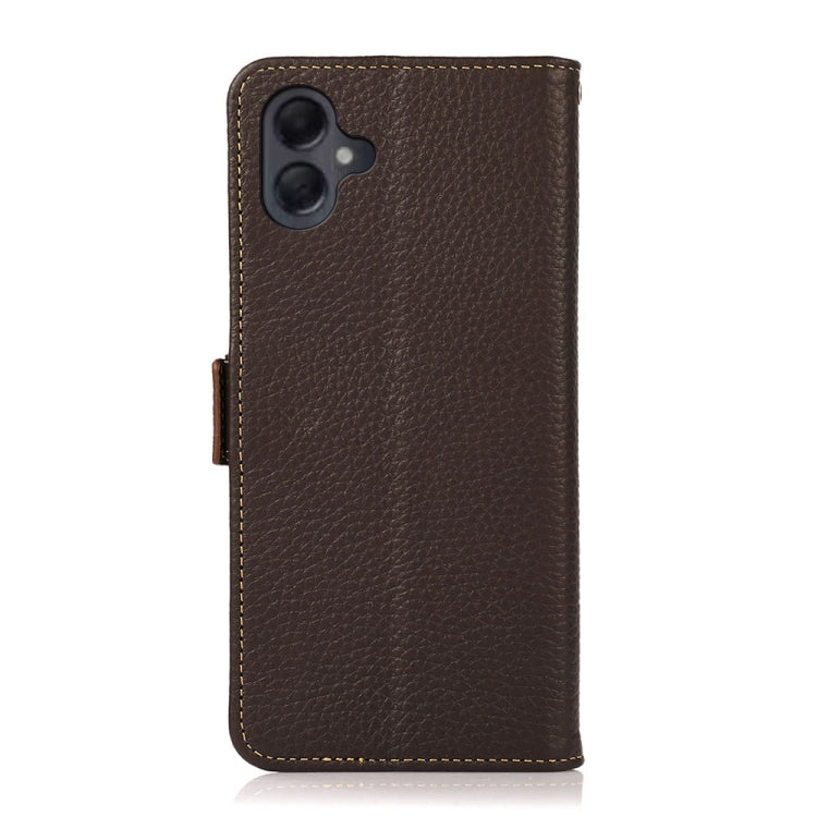 For Samsung Galaxy A06 4G KHAZNEH Side-Magnetic Litchi Genuine Leather RFID Phone Case