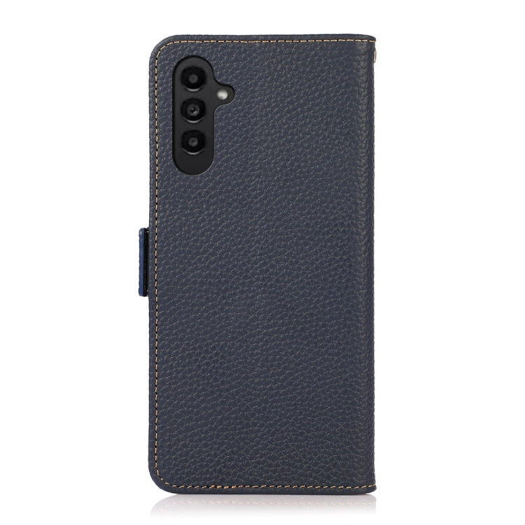 For Samsung Galaxy A36 KHAZNEH Side-Magnetic Litchi Genuine Leather RFID Phone Case
